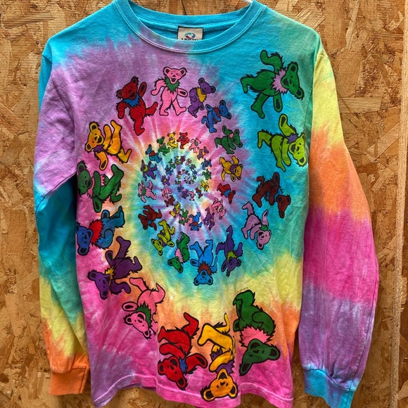 Vintage 90’s Liquid Blue Grateful Dead Spiral Bears Tie-Dye Long-Sleeve T-Shirt - Picture 1 of 4